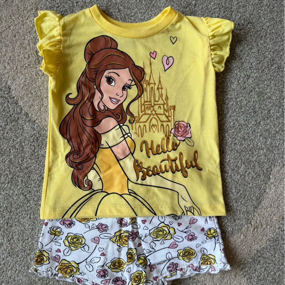 Disney Princess Belle Yellow T-Shirt and Floral Shorts Set